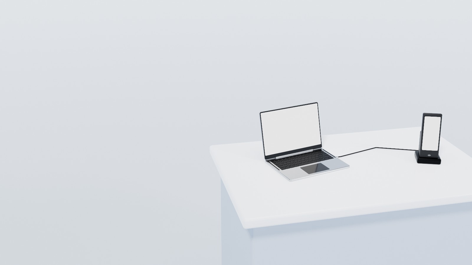 Station 04, Integration, close up: a laptop showing the decisions of the handoff, wired to a terminal that lists the events that come back.